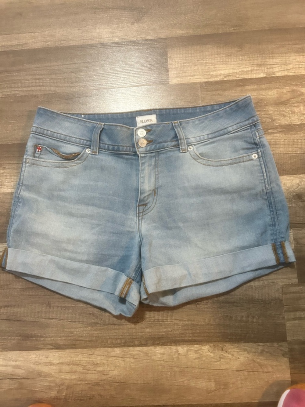 Hudson Jeans Light Wash Rolled Hem Denim Shorts